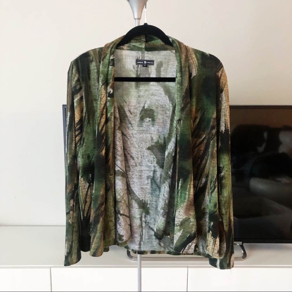 Abbie Mags Forest Green Brown Print Long Sleeve Cardigan Jacket